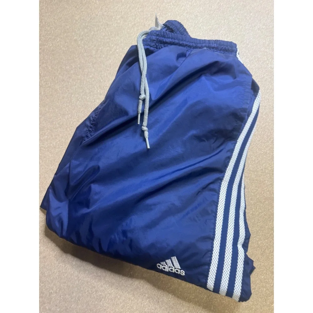 Adidas Vintage Navy Blue Windbreaker Track Pants Mesh Stripes Mens Medium 1559
